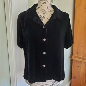 Vintage Silk Blend Velvet Button Down Blouse